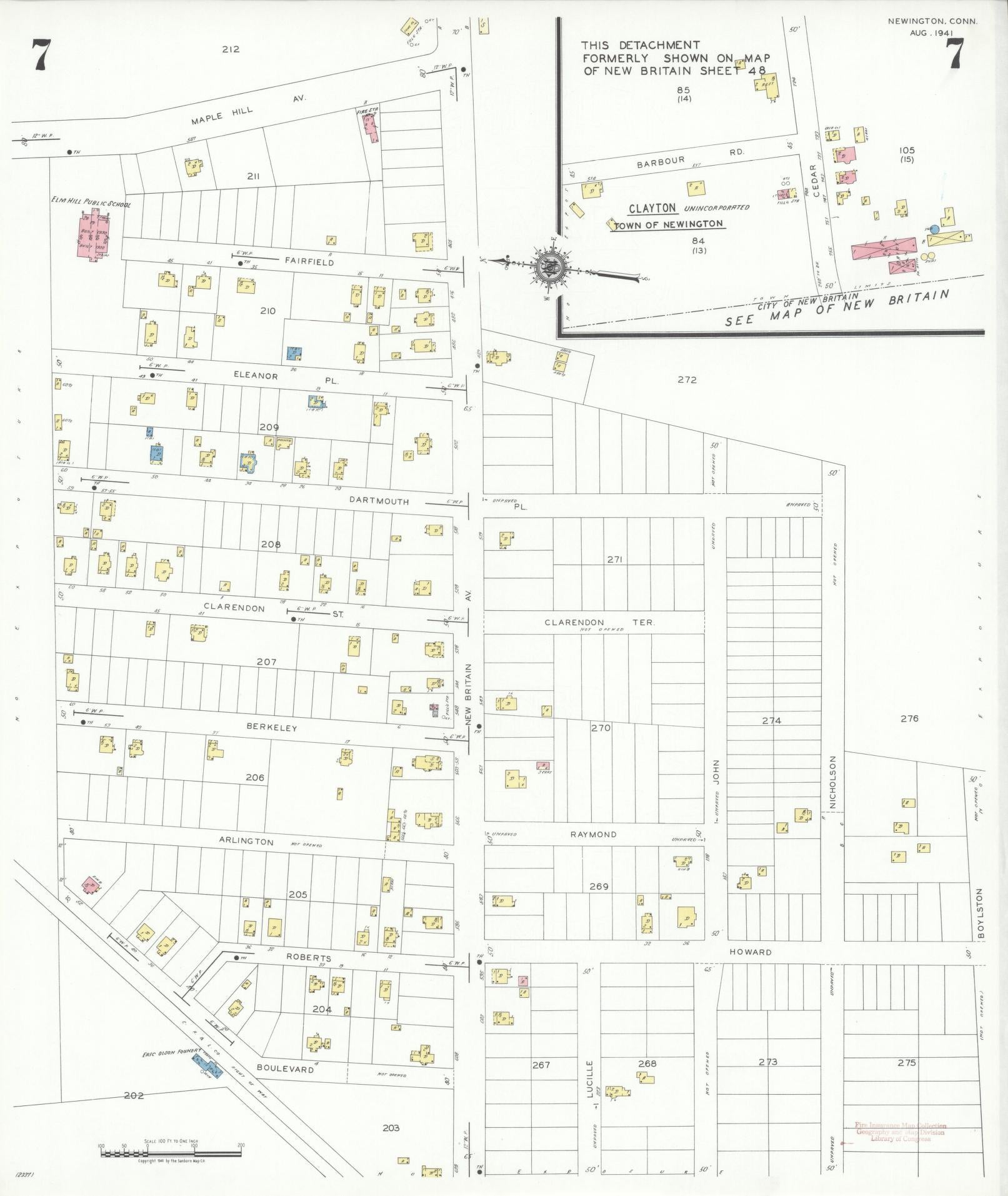 Sanborn Fire Insurance Map from Newington, Hartford County, Connecticut (1941), Sheet #0007 - Complete Map Set gallery image, historic Sanborn map, vintage wall art, Connecticut Connecticut