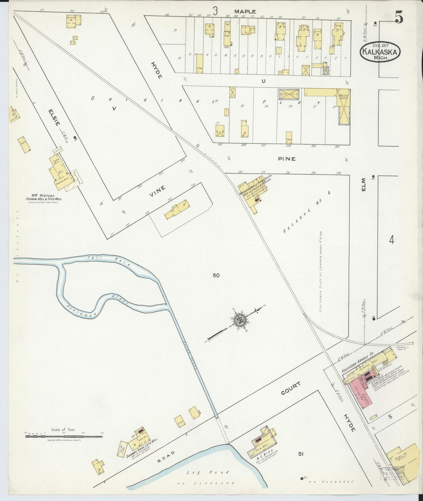 Sanborn Fire Insurance Map from Kalkaska, Kalkaska County, Michigan (1917), Sheet #0005 - Complete Map Set gallery image, historic Sanborn map, vintage wall art, Michigan Michigan