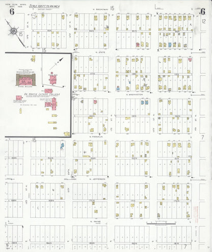 Sanborn Fire Insurance Map from New Ulm, Brown County, Minnesota (1935), Sheet #0006 - Historic Sanborn Fire Insurance Map Print, vintage old map wall art, antique decor, genealogy gift, Minnesota Minnesota map