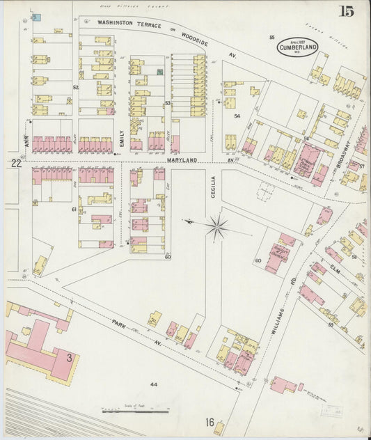 Allegany, Maryland - 1897 - Sanborn Fire Insurance Map, Sheet #0015 - Historic Sanborn Fire Insurance Map Print, Allegany Maryland 1897 0015 vintage old map wall art