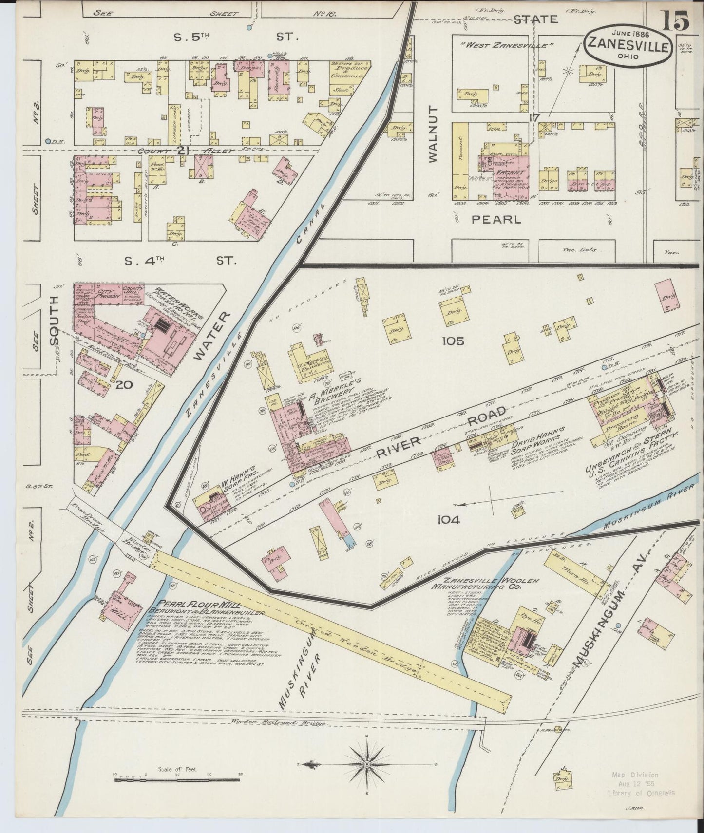 Sanborn Fire Insurance Map from Zanesville, Muskingum County, Ohio (1886), Sheet #0015 - Complete Map Set gallery image, historic Sanborn map, vintage wall art, Ohio Ohio