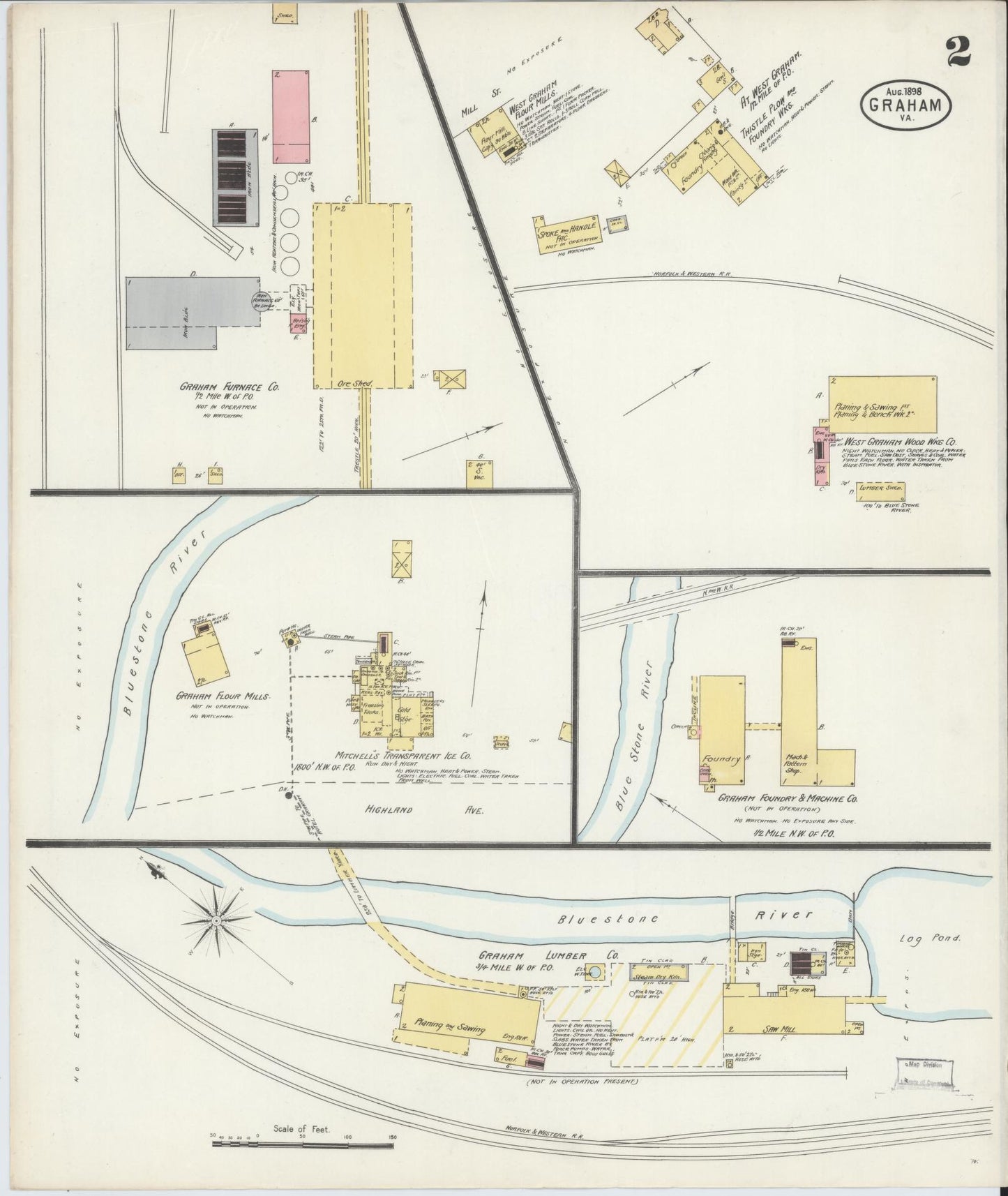 Sanborn Fire Insurance Map from Graham, Tazewell County, Virginia (1898), Sheet #0002 - Historic Sanborn Fire Insurance Map Print, vintage old map wall art, antique decor, genealogy gift, Virginia Virginia map