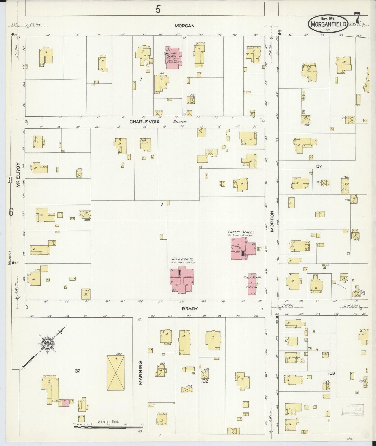 Sanborn Fire Insurance Map from Morganfield, Union County, Kentucky (1912), Sheet #0007 - Complete Map Set gallery image, historic Sanborn map, vintage wall art, Kentucky Kentucky