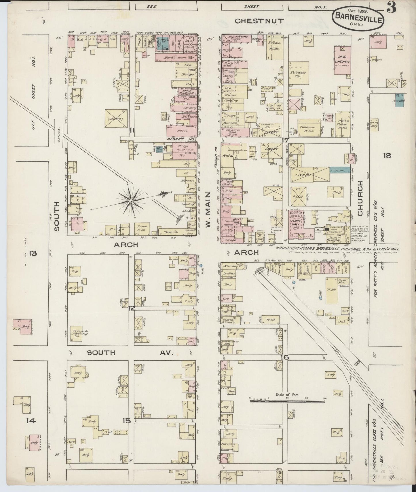 Sanborn Fire Insurance Map from Barnesville, Belmont County, Ohio (1885), Sheet #0003 - Historic Sanborn Fire Insurance Map Print, vintage old map wall art, antique decor, genealogy gift, Ohio Ohio map