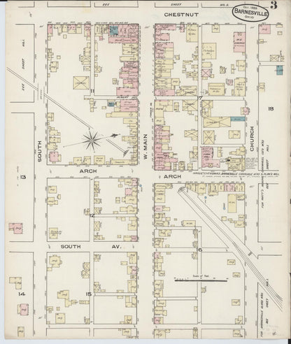 Sanborn Fire Insurance Map from Barnesville, Belmont County, Ohio (1885), Sheet #0003 - Historic Sanborn Fire Insurance Map Print, vintage old map wall art, antique decor, genealogy gift, Ohio Ohio map