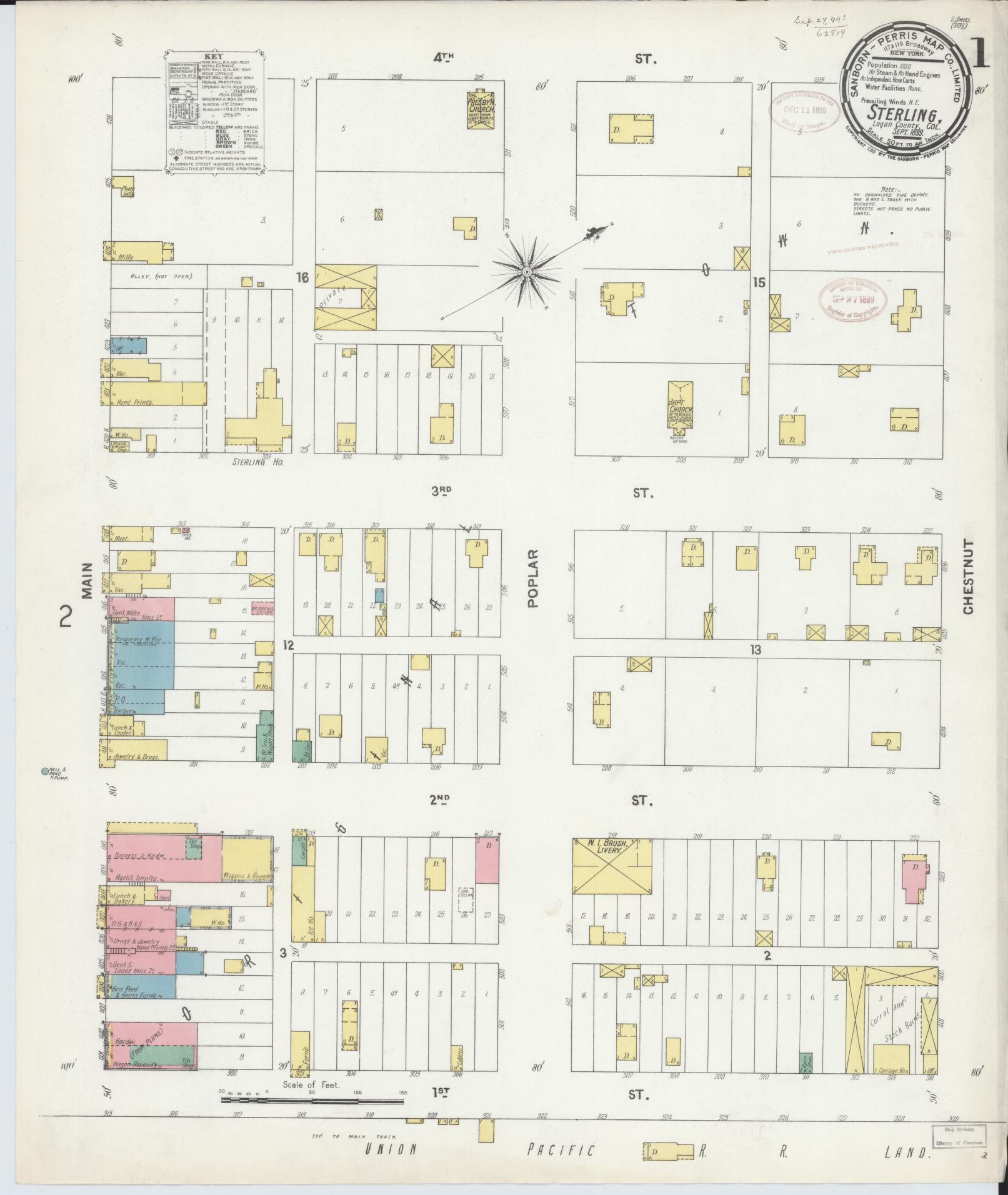 Sanborn Fire Insurance Map from Sterling, Logan County, Colorado (1899), Sheet #0001 - Complete Map Set gallery image, historic Sanborn map, vintage wall art, Colorado Colorado