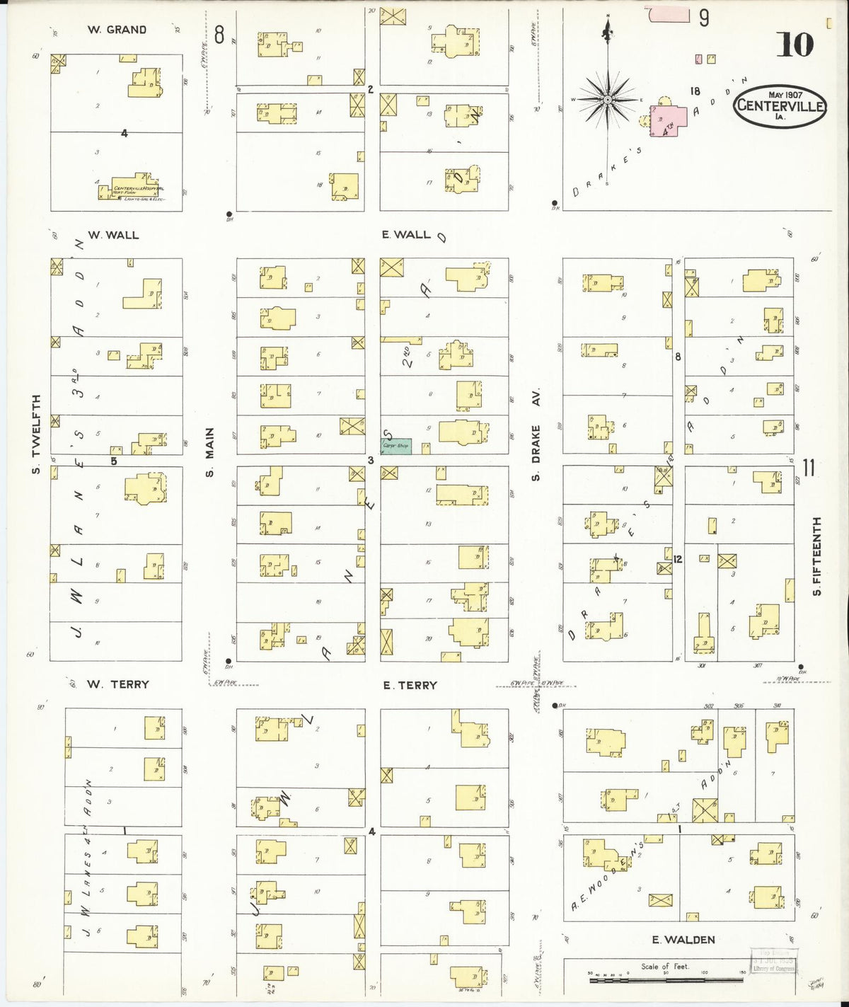 Sanborn Fire Insurance Map from Centerville, Appanoose County, Iowa (1907), Sheet #0010 - Historic Sanborn Fire Insurance Map Print