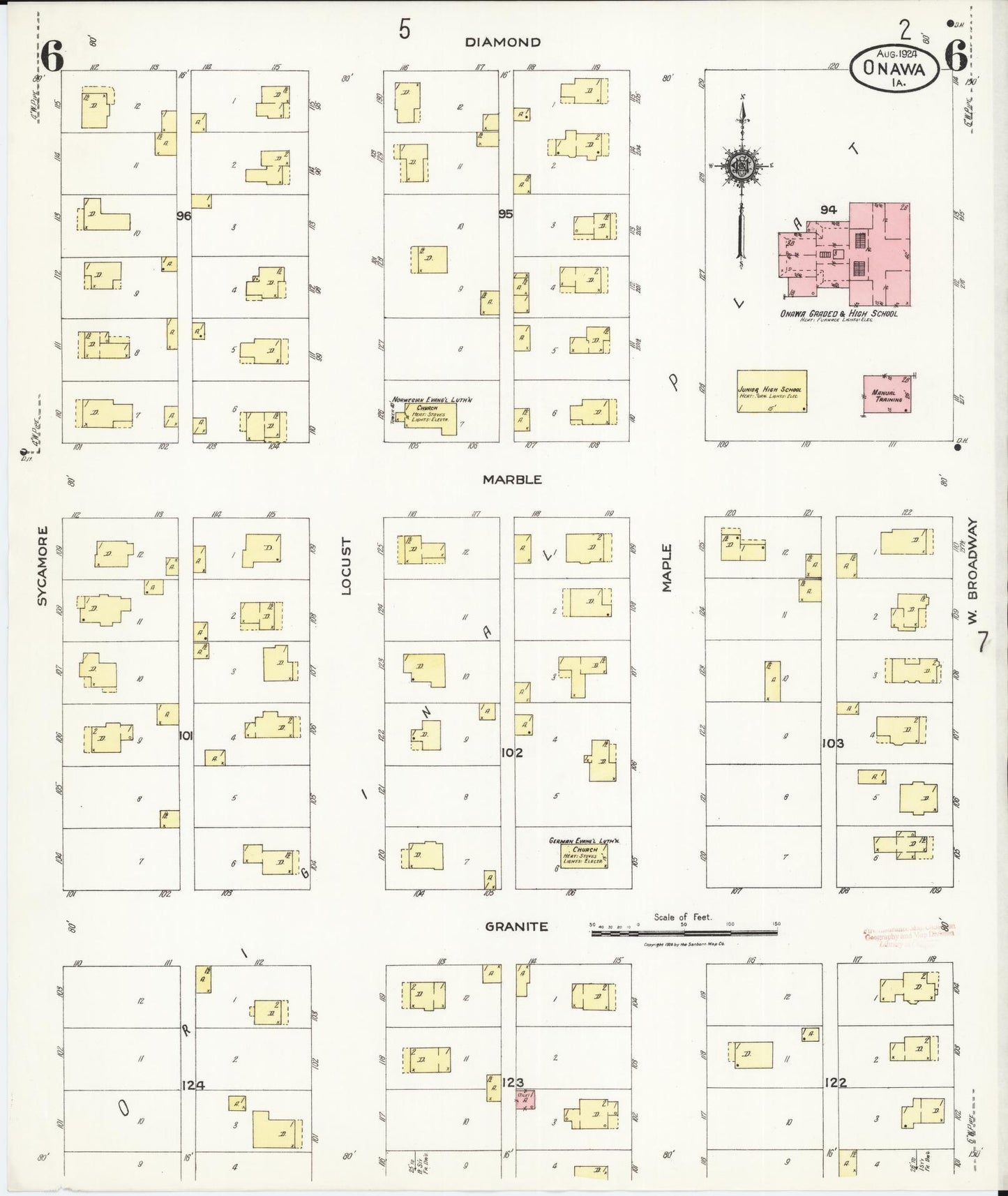 Sanborn Fire Insurance Map from Onawa, Monona County, Iowa (1924), Sheet #0006 - Historic Sanborn Fire Insurance Map Print