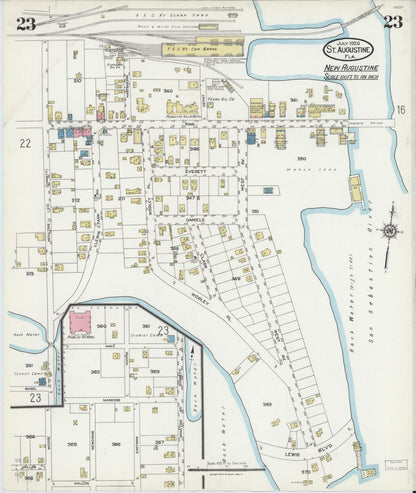 Sanborn Fire Insurance Map from Saint Augustine, Saint John's County, Florida (1924), Sheet #0023 - Historic Sanborn Fire Insurance Map Print, vintage old map wall art, antique decor, genealogy gift, Florida Florida map