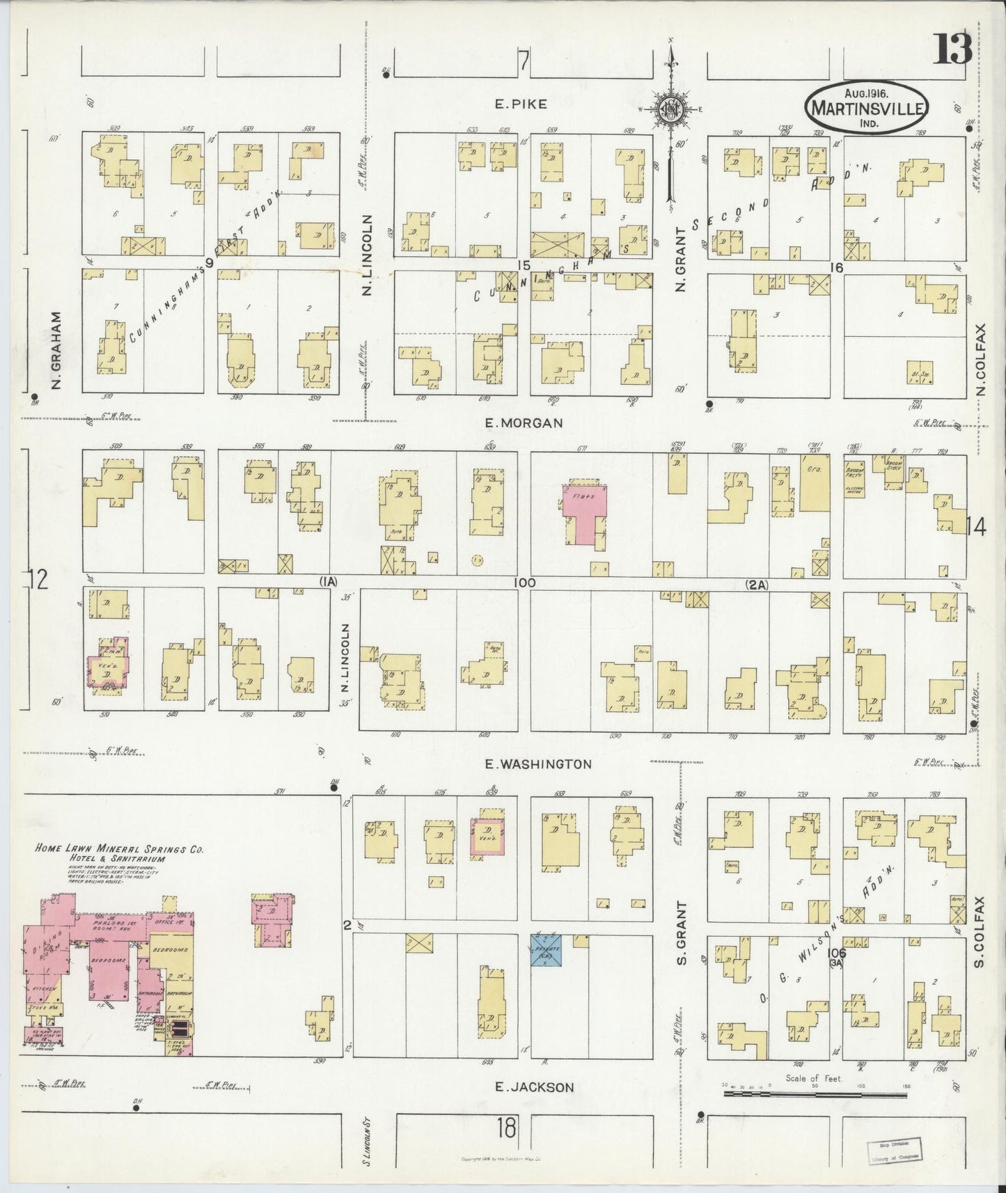 Sanborn Fire Insurance Map from Martinsville, Morgan County, Indiana (1916), Sheet #0013 - Complete Map Set gallery image, historic Sanborn map, vintage wall art, Indiana Indiana