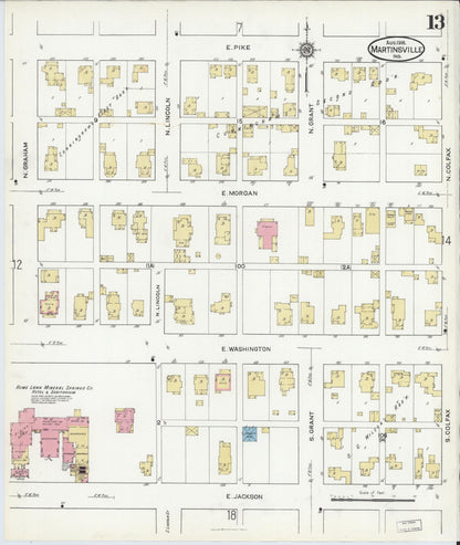 Sanborn Fire Insurance Map from Martinsville, Morgan County, Indiana (1916), Sheet #0013 - Complete Map Set gallery image, historic Sanborn map, vintage wall art, Indiana Indiana