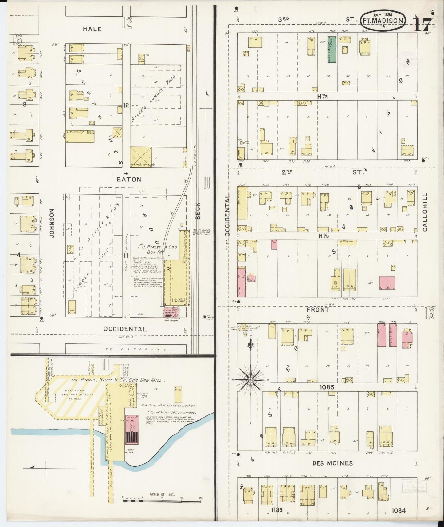 Sanborn Fire Insurance Map from Fort Madison, Lee County, Iowa (1894), Sheet #0017 - Historic Sanborn Fire Insurance Map Print, vintage old map wall art