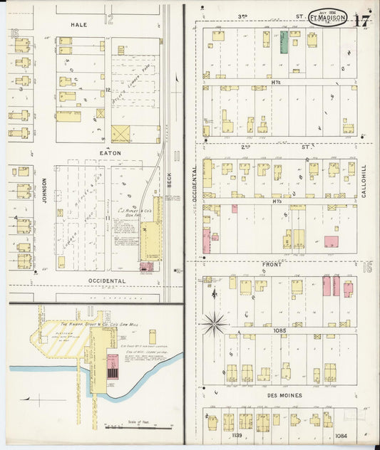 Sanborn Fire Insurance Map from Fort Madison, Lee County, Iowa (1894), Sheet #0017 - Historic Sanborn Fire Insurance Map Print, vintage old map wall art