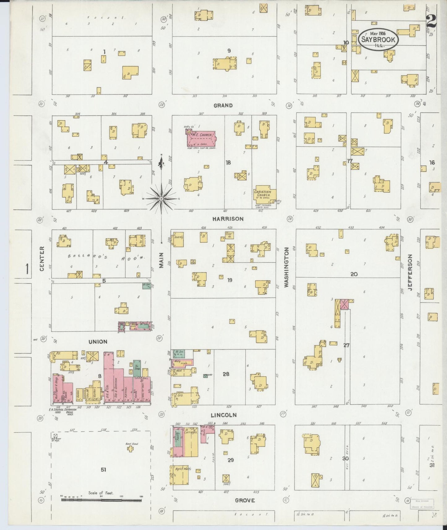 Sanborn Fire Insurance Map from Saybrook, McLean County, Illinois (1906), Sheet #0002 - Complete Map Set gallery image, historic Sanborn map, vintage wall art, Illinois Illinois