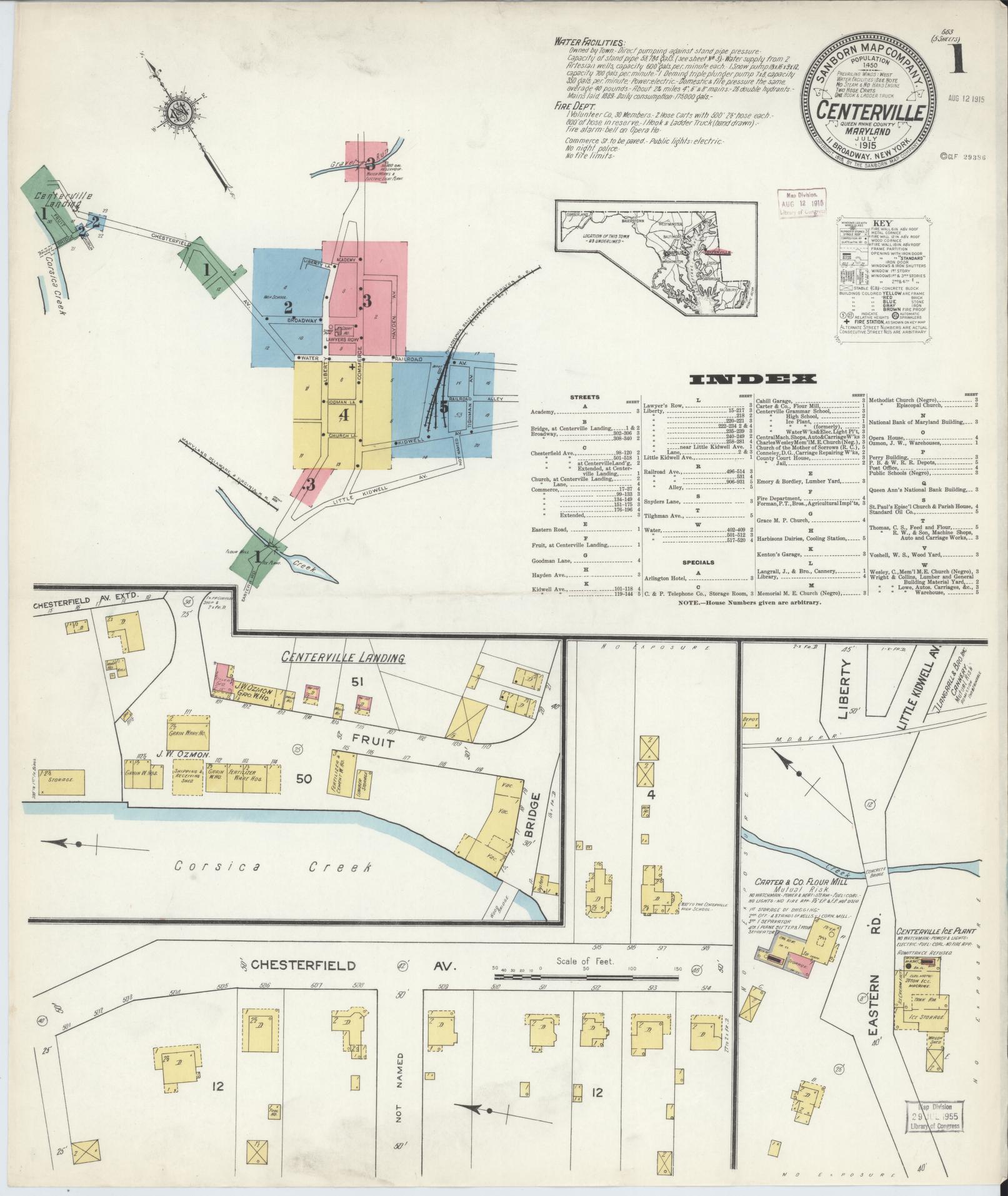 Sanborn Fire Insurance Map from Centreville, Queen Anne's County, Maryland (1915), Sheet #0001 - Complete Map Set gallery image, historic Sanborn map, vintage wall art, Maryland Maryland