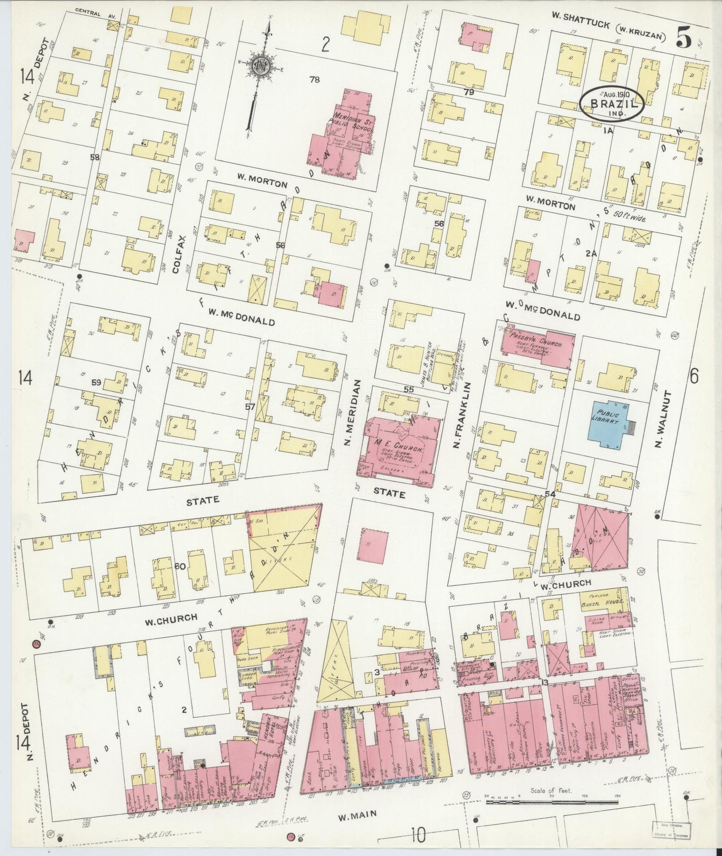 Sanborn Fire Insurance Map from Brazil, Clay County, Indiana (1910), Sheet #0005 - Complete Map Set gallery image, historic Sanborn map, vintage wall art, Indiana Indiana