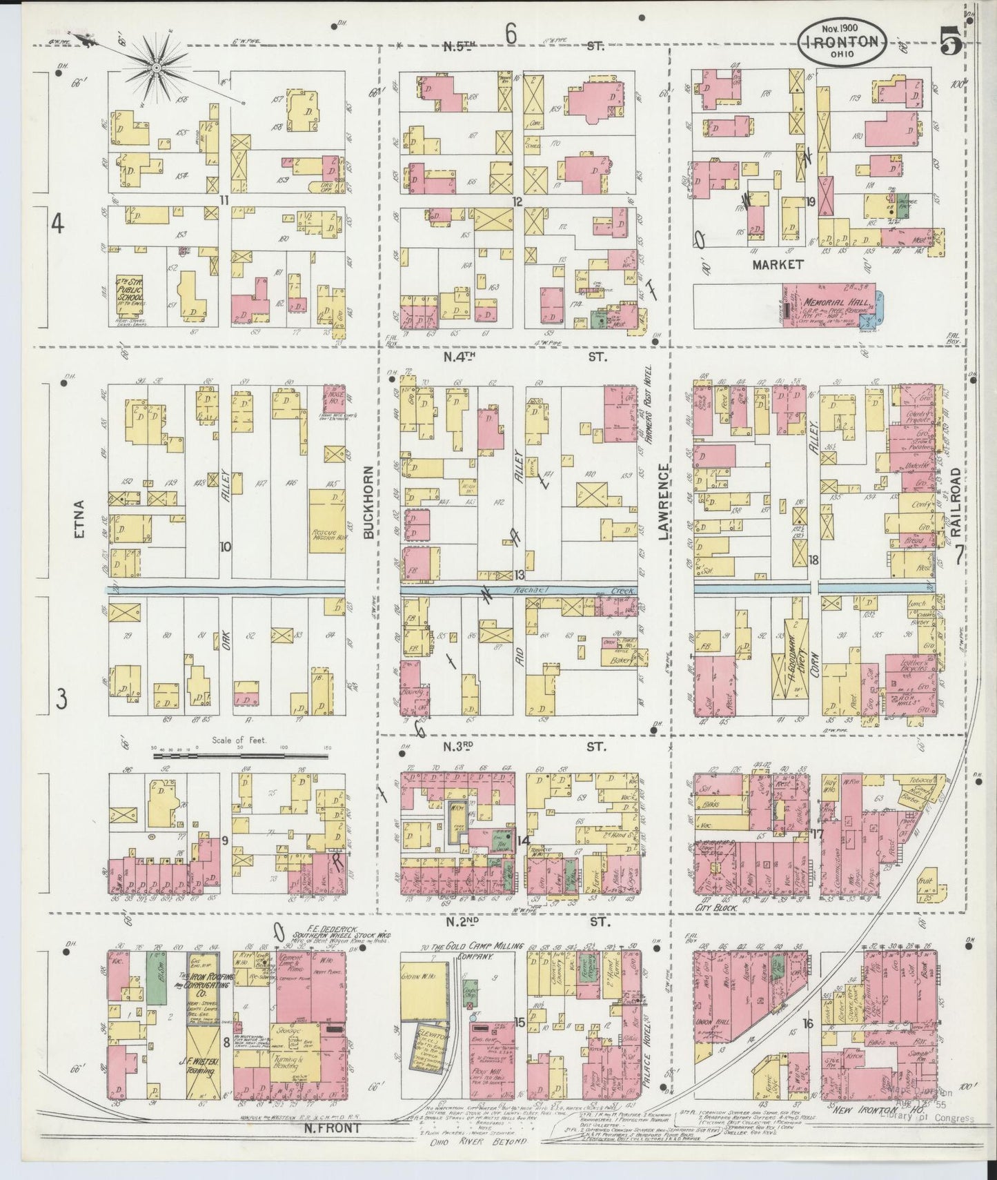 Sanborn Fire Insurance Map from Ironton, Lawrence County, Ohio (1900), Sheet #0005 - Historic Sanborn Fire Insurance Map Print, vintage old map wall art, antique decor, genealogy gift, Ohio Ohio map