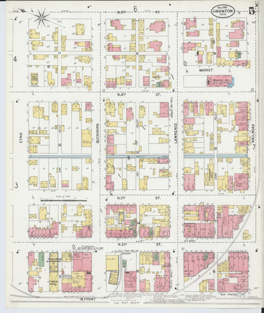 Sanborn Fire Insurance Map from Ironton, Lawrence County, Ohio (1900), Sheet #0005 - Historic Sanborn Fire Insurance Map Print, vintage old map wall art, antique decor, genealogy gift, Ohio Ohio map