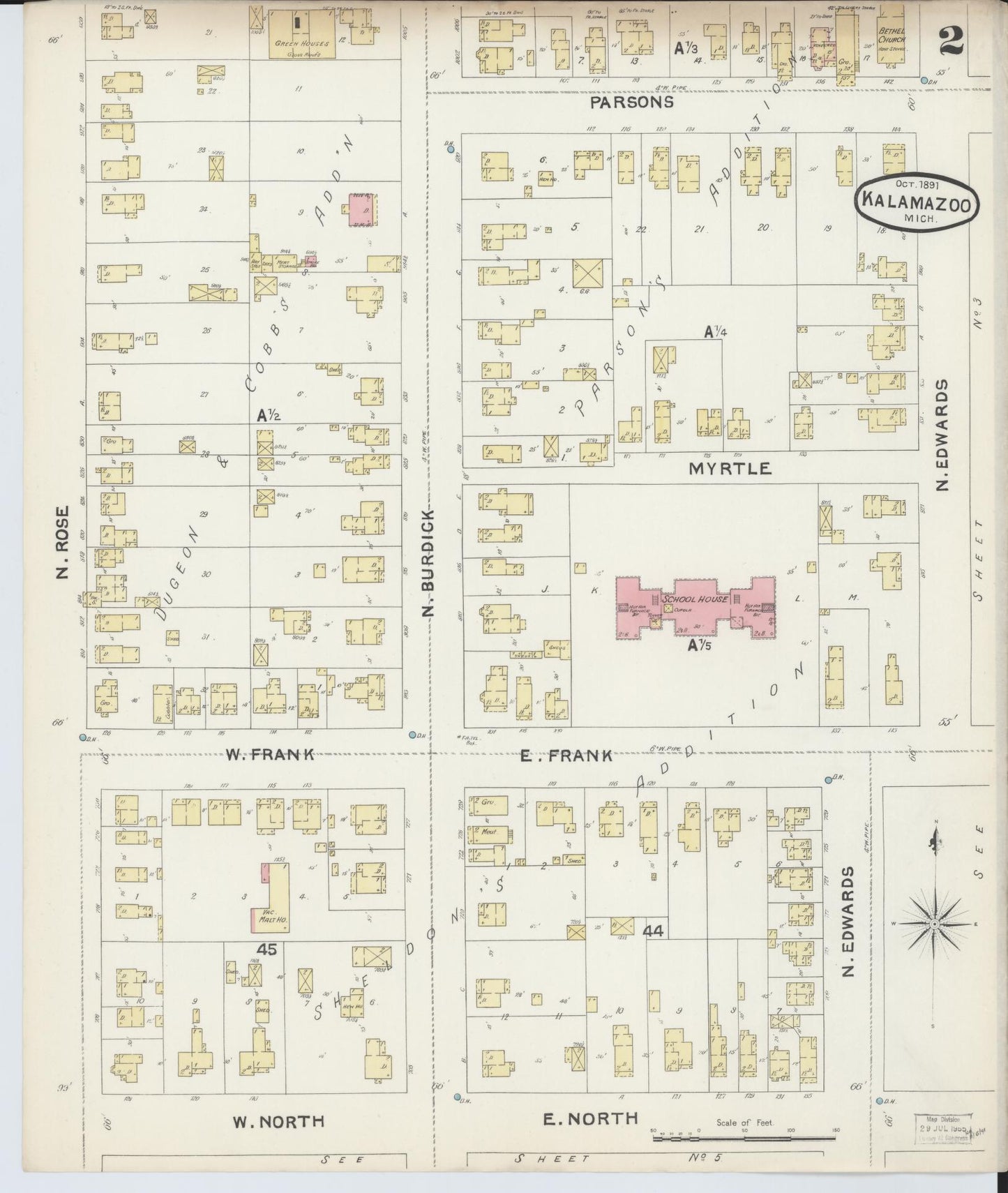 Sanborn Fire Insurance Map from Kalamazoo, Kalamazoo County, Michigan (1891), Sheet #0002 - Complete Map Set gallery image, historic Sanborn map, vintage wall art, Michigan Michigan