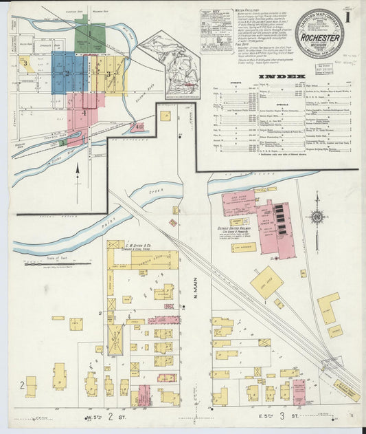Sanborn Fire Insurance Map from Rochester, Oakland County, Michigan (1919), Sheet #0001 - Historic Sanborn Fire Insurance Map Print, vintage old map wall art, antique decor, genealogy gift, Michigan Michigan map