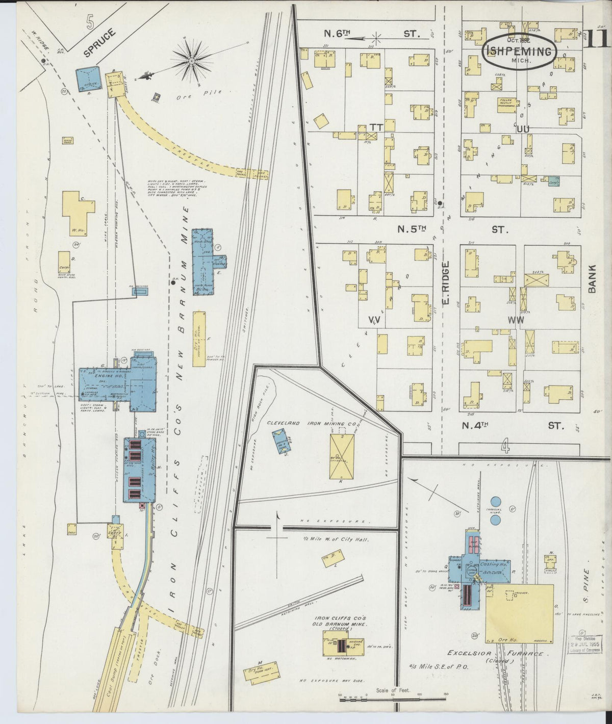Sanborn Fire Insurance Map from Ishpeming, Marquette County, Michigan (1892), Sheet #0011 - Historic Sanborn Fire Insurance Map Print, vintage old map wall art, antique decor, genealogy gift, Michigan Michigan map