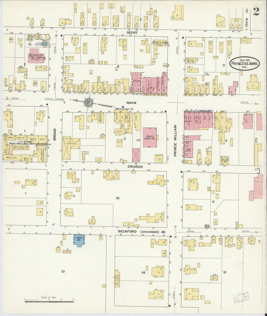 Sanborn Fire Insurance Map from Princess Anne, Somerset County, Maryland (1911), Sheet #0002 - Historic Sanborn Fire Insurance Map Print, vintage old map wall art