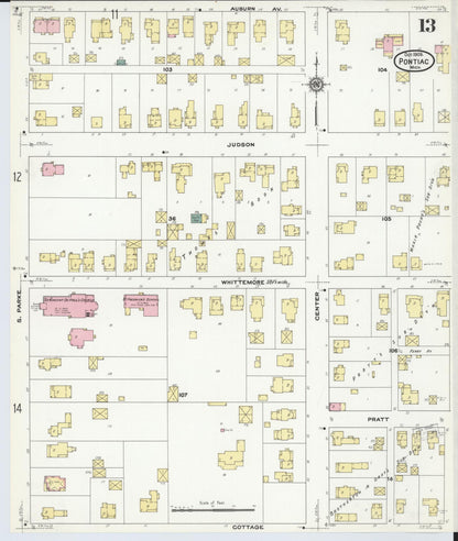 Sanborn Fire Insurance Map from Pontiac, Oakland County, Michigan (1909), Sheet #0013 - Complete Map Set gallery image, historic Sanborn map, vintage wall art, Michigan Michigan