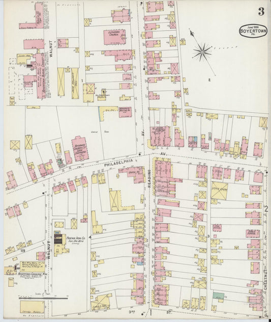 Sanborn Fire Insurance Map from Boyertown, Berks County, Pennsylvania (1896), Sheet #0003 - Historic Sanborn Fire Insurance Map Print, vintage old map wall art, antique decor, genealogy gift, Pennsylvania Pennsylvania map