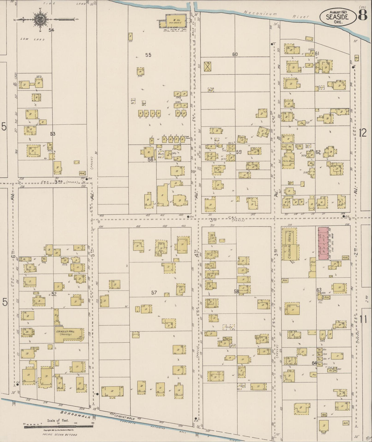 Sanborn Fire Insurance Map from Seaside, Clatsop County, Oregon (1921), Sheet #0008 - Historic Sanborn Fire Insurance Map Print, vintage old map wall art, antique decor, genealogy gift, Oregon Oregon map