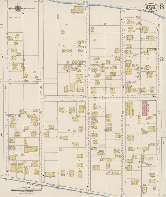Sanborn Fire Insurance Map from Seaside, Clatsop County, Oregon (1921), Sheet #0008 - Historic Sanborn Fire Insurance Map Print, vintage old map wall art, antique decor, genealogy gift, Oregon Oregon map