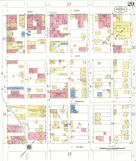 Sanborn Fire Insurance Map from Pocatello, Bannock County, Idaho (1921), Sheet #0029 - Historic Sanborn Fire Insurance Map Print, vintage old map wall art, antique decor, genealogy gift, Idaho Idaho map