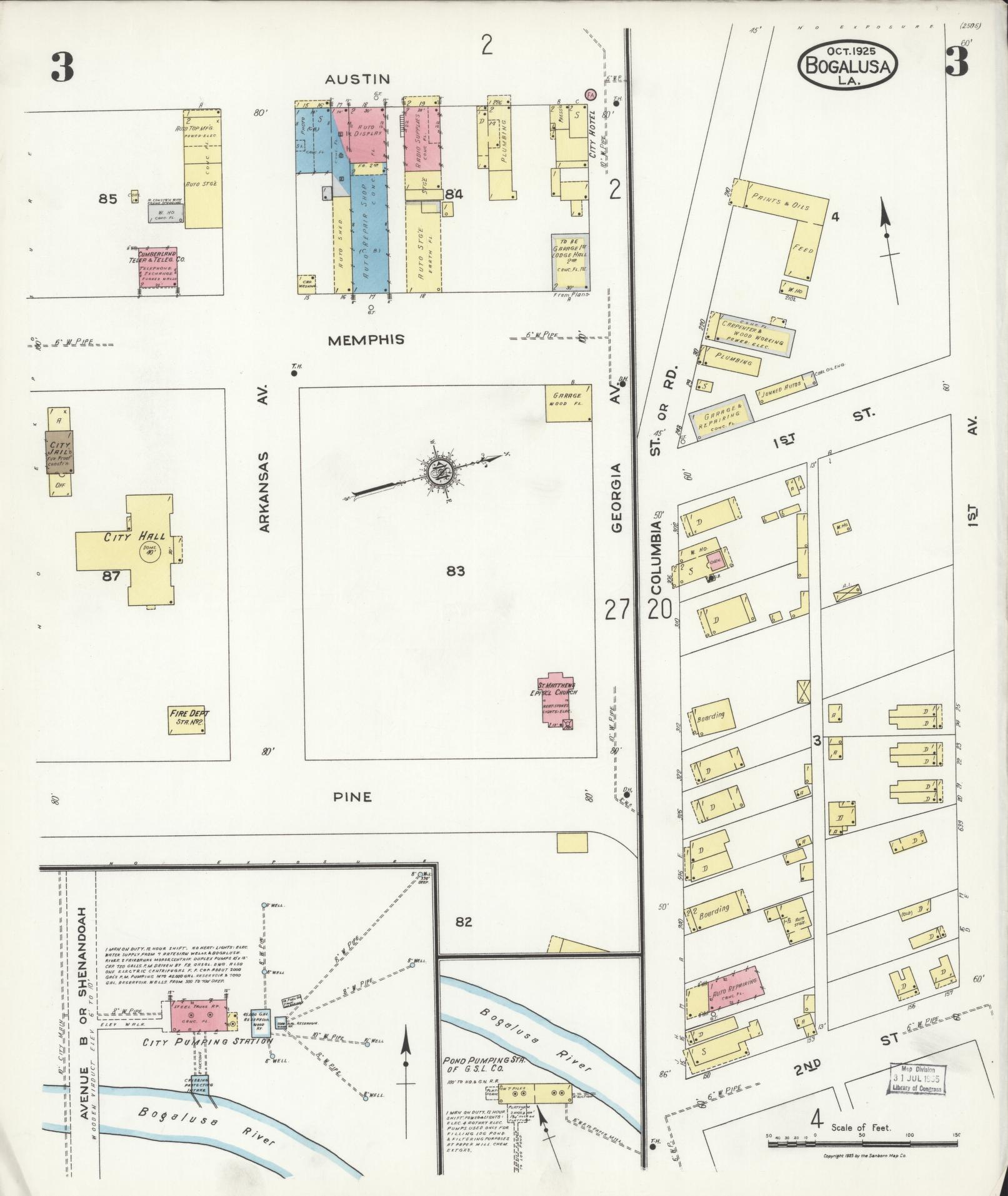 Sanborn Fire Insurance Map from Bogalusa, Washington Parish, Louisiana (1925), Sheet #0003 - Complete Map Set gallery image, historic Sanborn map, vintage wall art, Louisiana Louisiana