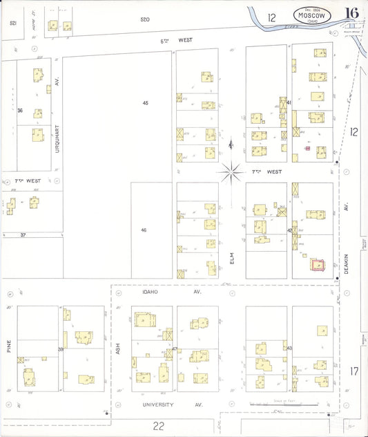 Sanborn Fire Insurance Map from Moscow, Latah County, Idaho (1904), Sheet #0016 - Historic Sanborn Fire Insurance Map Print, vintage old map wall art, antique decor, genealogy gift, Idaho Idaho map