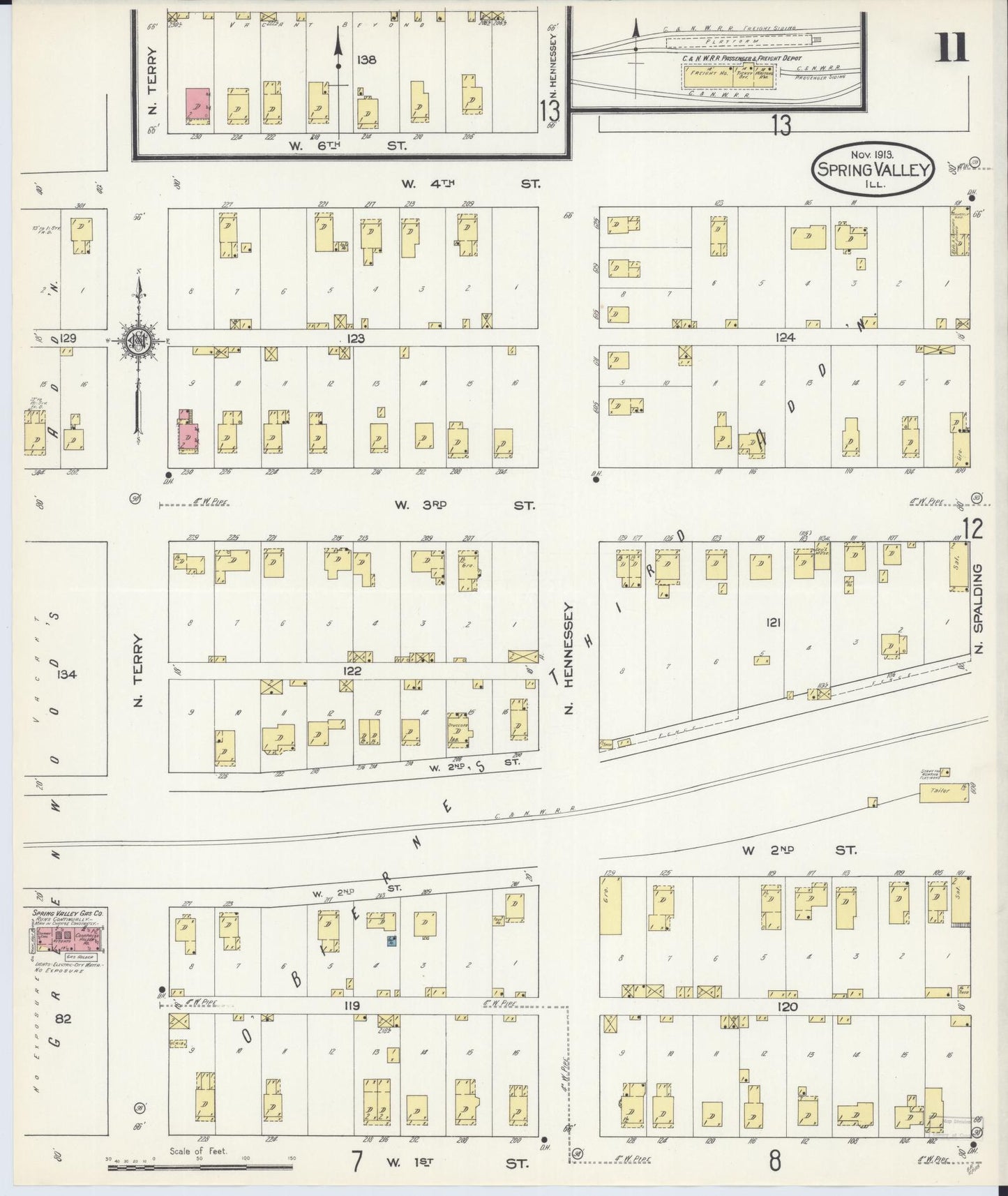Sanborn Fire Insurance Map from Spring Valley, Bureau County, Illinois (1913), Sheet #0011 - Historic Sanborn Fire Insurance Map Print, vintage old map wall art, antique decor, genealogy gift, Illinois Illinois map