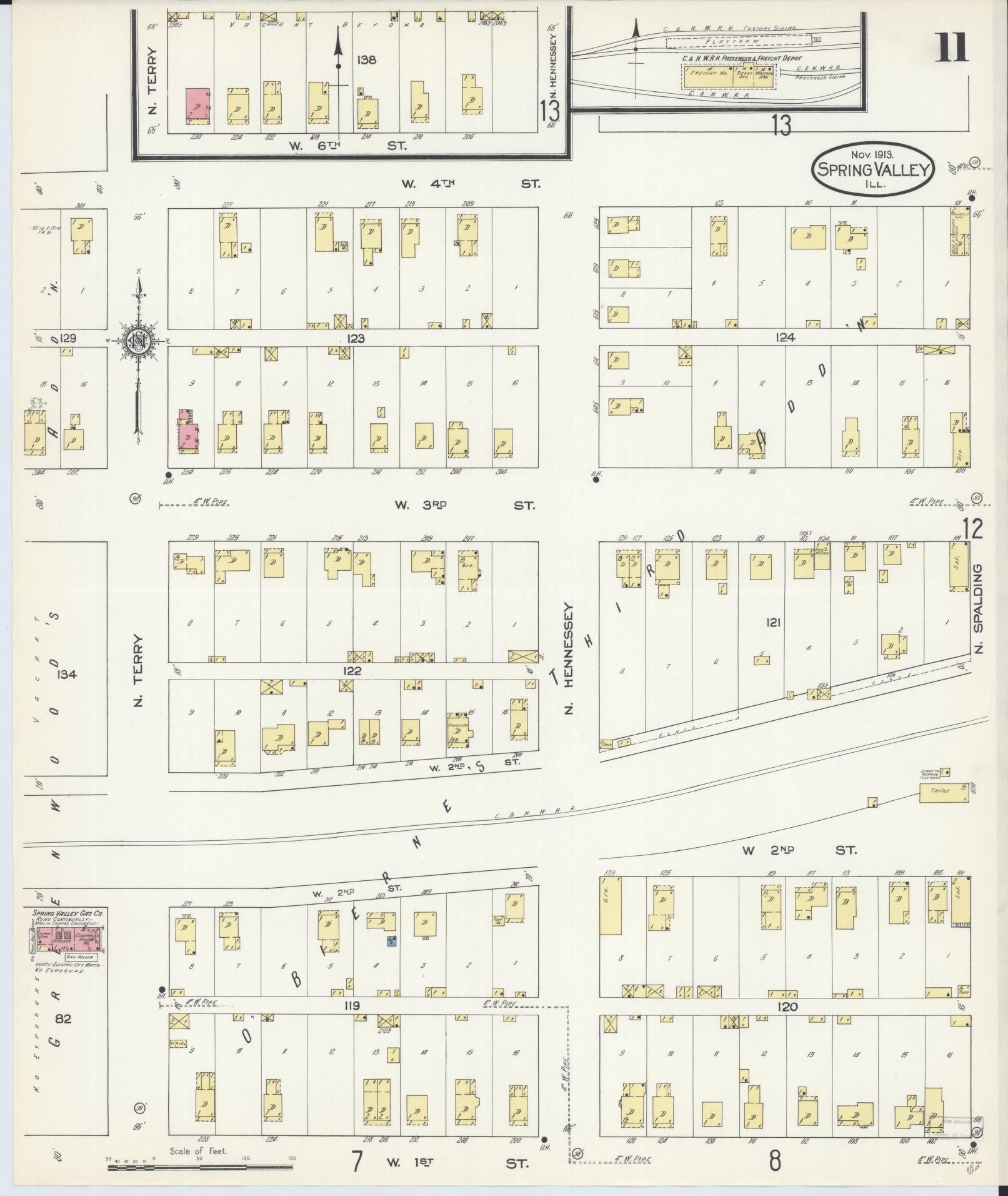 Sanborn Fire Insurance Map from Spring Valley, Bureau County, Illinois (1913), Sheet #0011 - Historic Sanborn Fire Insurance Map Print, vintage old map wall art, antique decor, genealogy gift, Illinois Illinois map