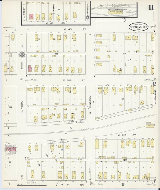 Sanborn Fire Insurance Map from Spring Valley, Bureau County, Illinois (1913), Sheet #0011 - Historic Sanborn Fire Insurance Map Print, vintage old map wall art, antique decor, genealogy gift, Illinois Illinois map