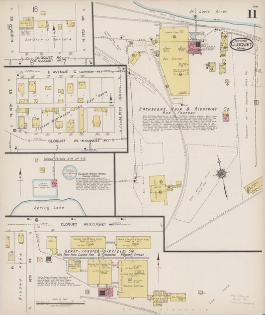 Sanborn Fire Insurance Map from Cloquet, Carlton County, Minnesota (1922), Sheet #0011 - Historic Sanborn Fire Insurance Map Print, vintage old map wall art, antique decor, genealogy gift, Minnesota Minnesota map
