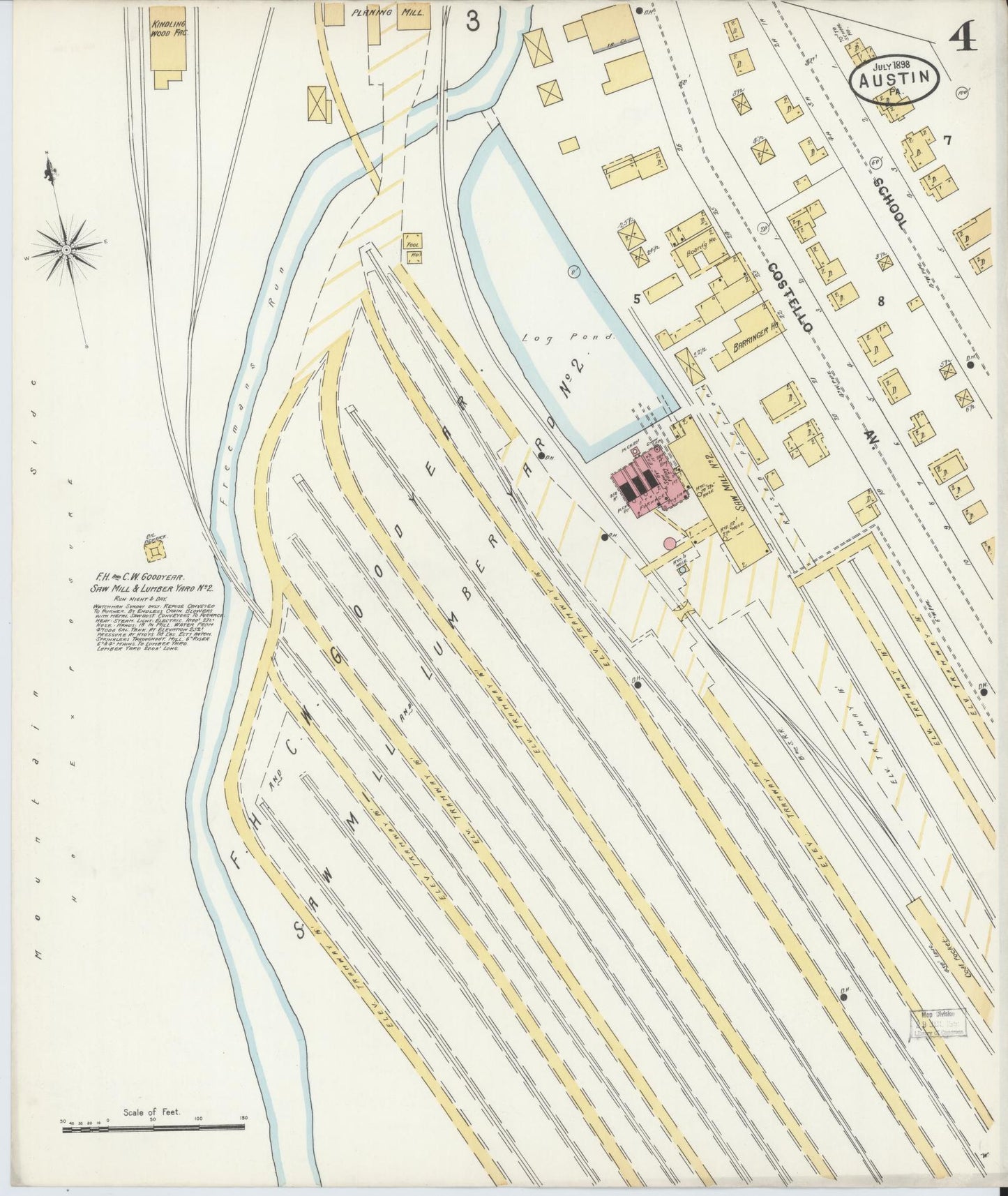 Sanborn Fire Insurance Map from Austin, Potter County, Pennsylvania (1898), Sheet #0004 - Historic Sanborn Fire Insurance Map Print, vintage old map wall art, antique decor, genealogy gift, Pennsylvania Pennsylvania map