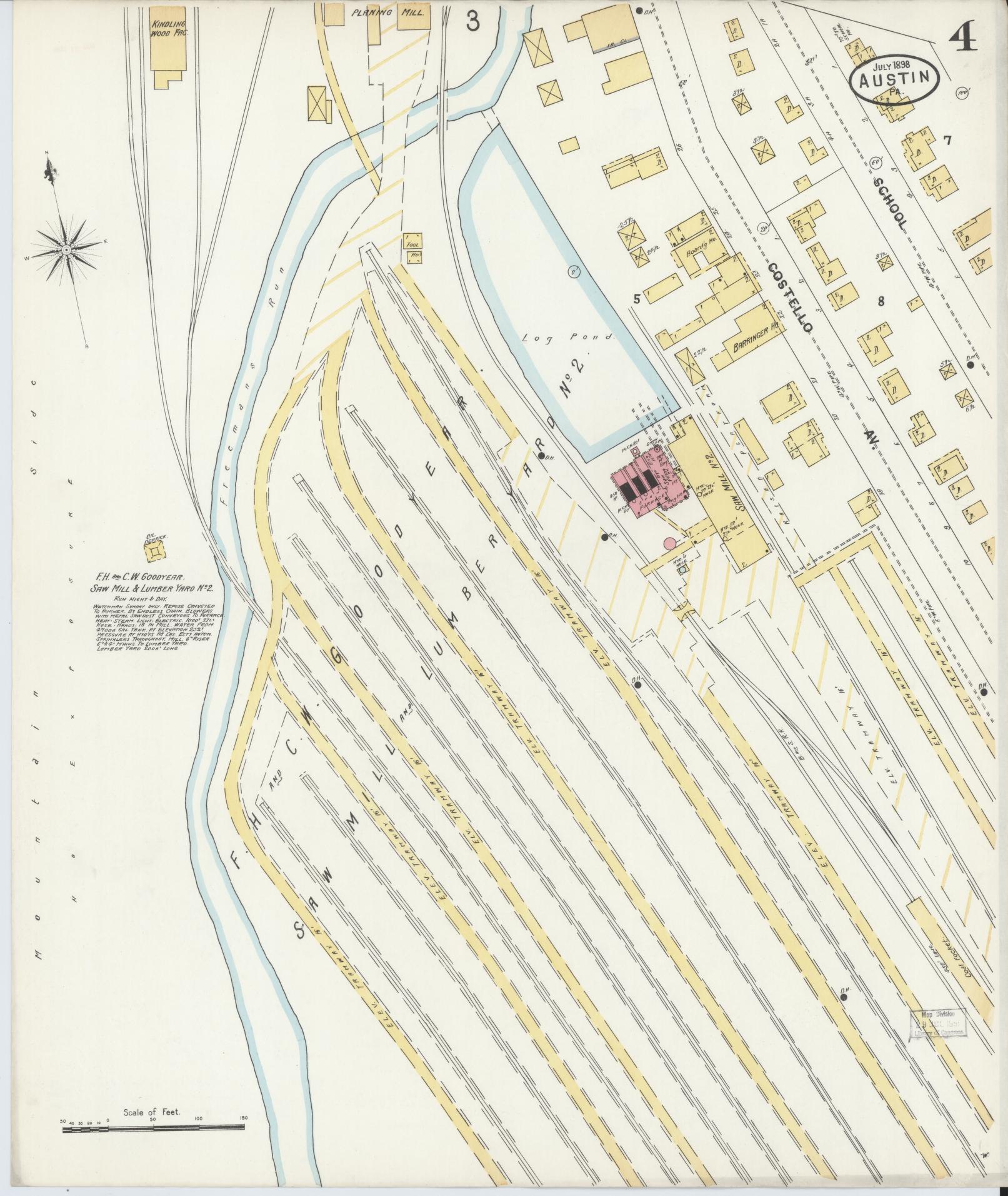 Sanborn Fire Insurance Map from Austin, Potter County, Pennsylvania (1898), Sheet #0004 - Historic Sanborn Fire Insurance Map Print, vintage old map wall art, antique decor, genealogy gift, Pennsylvania Pennsylvania map