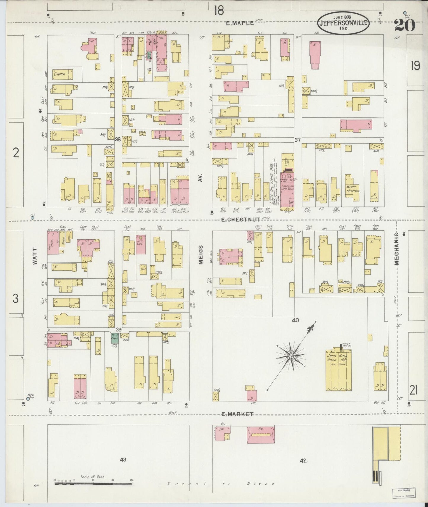 Sanborn Fire Insurance Map from Jeffersonville, Clark County, Indiana (1898), Sheet #0020 - Complete Map Set gallery image, historic Sanborn map, vintage wall art, Indiana Indiana