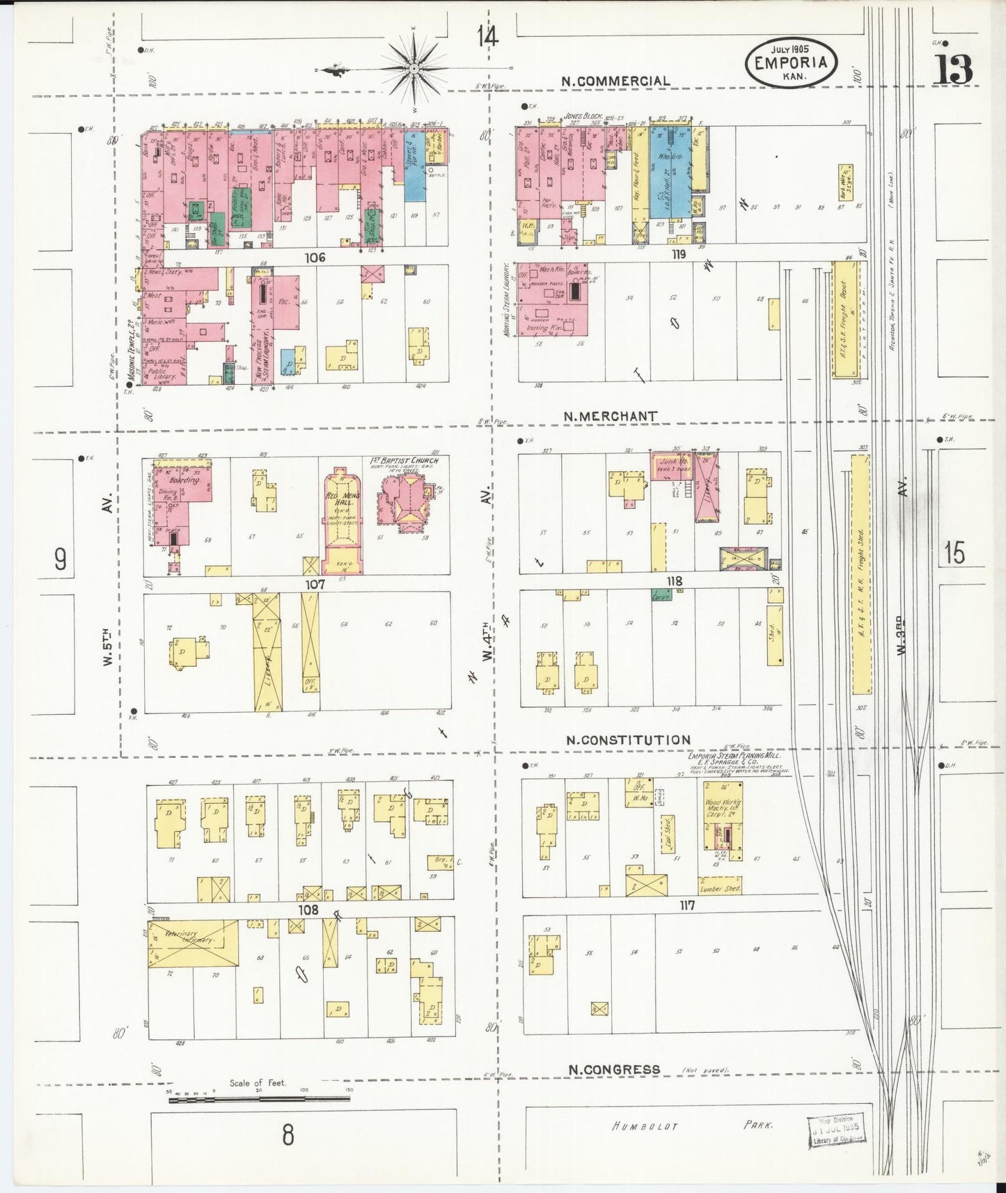 Sanborn Fire Insurance Map from Emporia, Lyon County, Kansas (1905), Sheet #0013 - Complete Map Set gallery image, historic Sanborn map, vintage wall art, Kansas Kansas