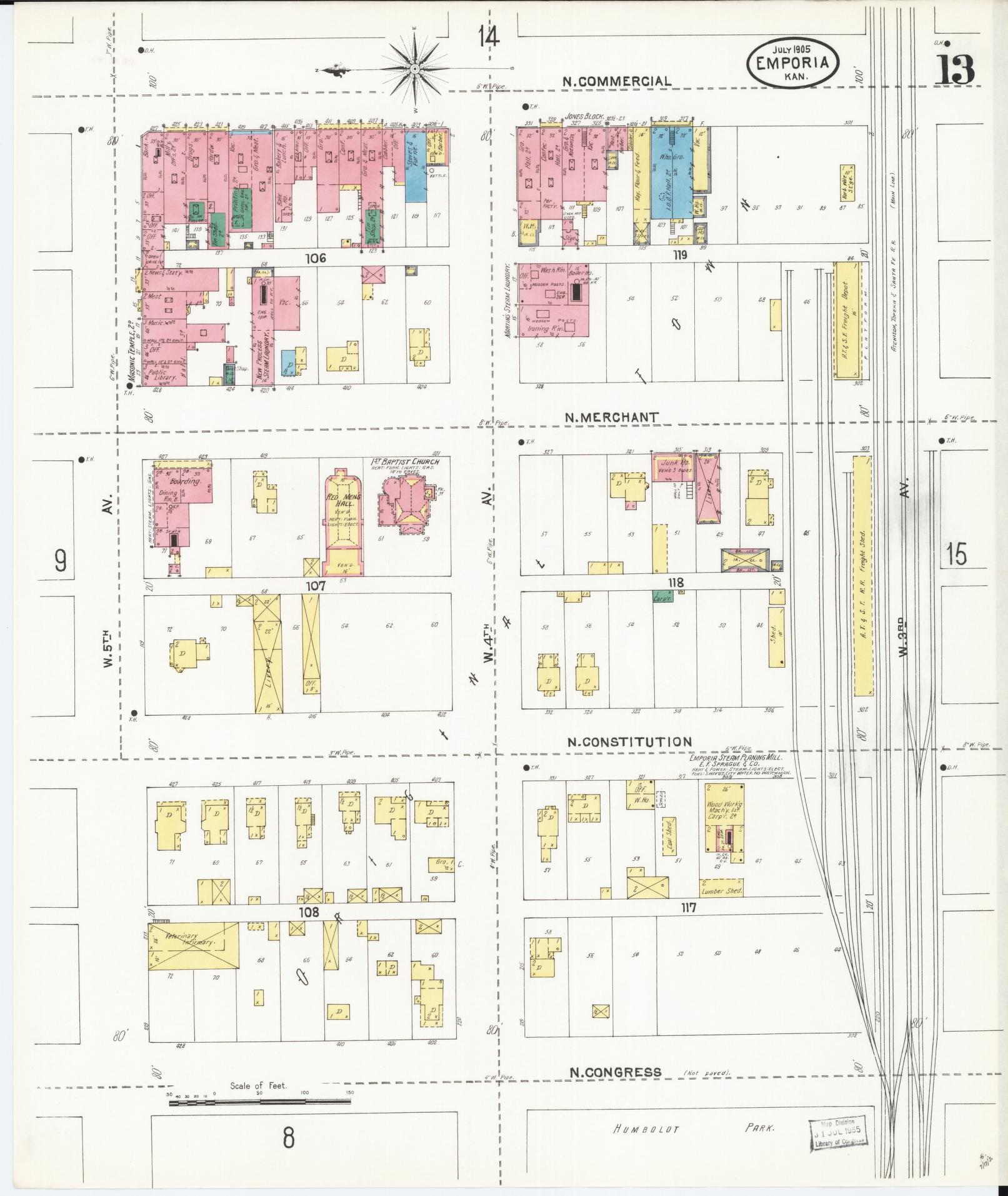Sanborn Fire Insurance Map from Emporia, Lyon County, Kansas (1905), Sheet #0013 - Complete Map Set gallery image, historic Sanborn map, vintage wall art, Kansas Kansas