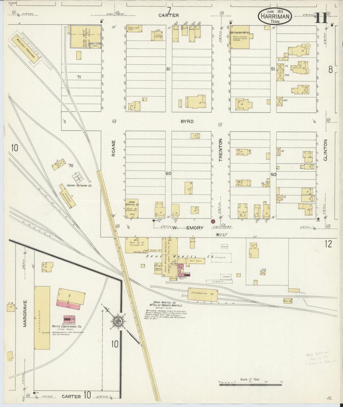 Sanborn Fire Insurance Map from Harriman, Roane County, Tennessee (1913), Sheet #0011 - Historic Sanborn Fire Insurance Map Print, vintage old map wall art, antique decor, genealogy gift, Tennessee Tennessee map