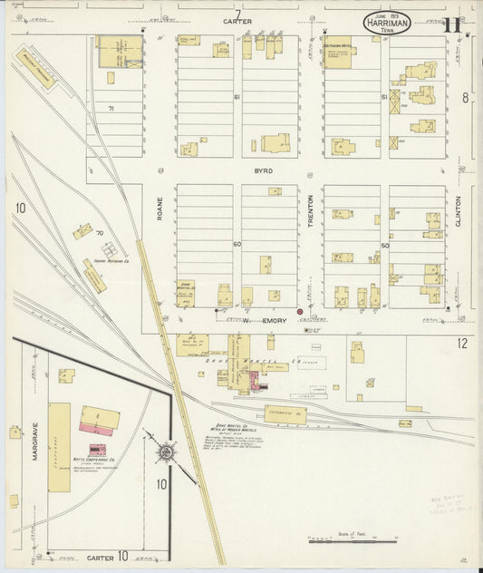 Sanborn Fire Insurance Map from Harriman, Roane County, Tennessee (1913), Sheet #0011 - Historic Sanborn Fire Insurance Map Print, vintage old map wall art, antique decor, genealogy gift, Tennessee Tennessee map