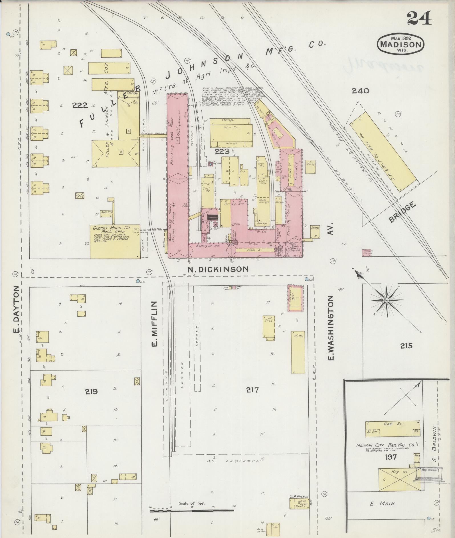 Sanborn Fire Insurance Map from Madison, Dane County, Wisconsin (1892), Sheet #0024 - Historic Sanborn Fire Insurance Map Print, vintage old map wall art, antique decor, genealogy gift, Wisconsin Wisconsin map