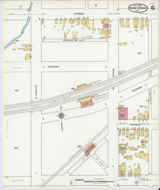 Sanborn Fire Insurance Map from Havre De Grace, Harford County, Maryland (1921), Sheet #0006 - Historic Sanborn Fire Insurance Map Print, vintage old map wall art, antique decor, genealogy gift, Maryland Maryland map