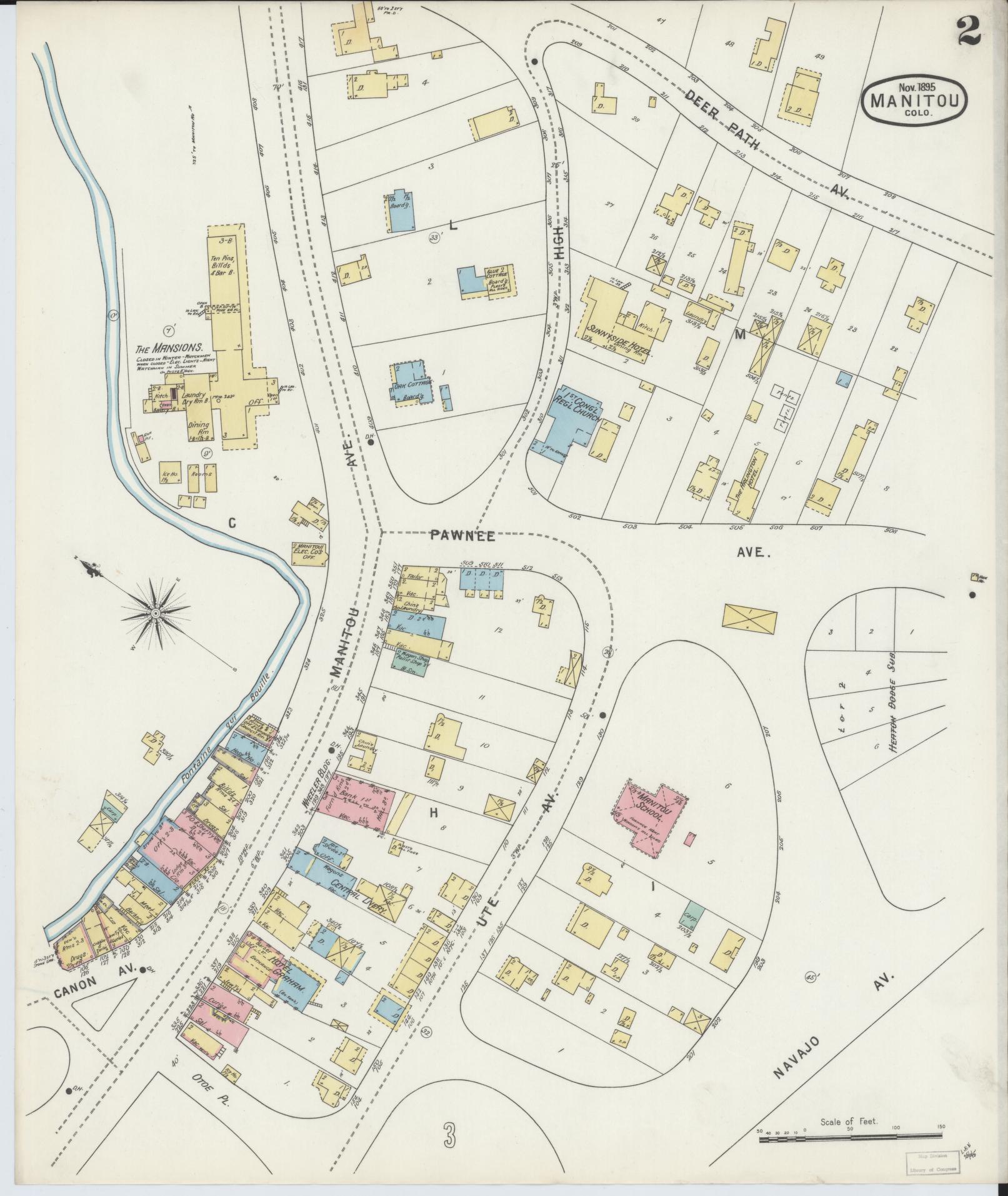 Sanborn Fire Insurance Map from Manitou, El Paso County, Colorado (1895), Sheet #0002 - Historic Sanborn Fire Insurance Map Print, vintage old map wall art, antique decor, genealogy gift, Colorado Colorado map
