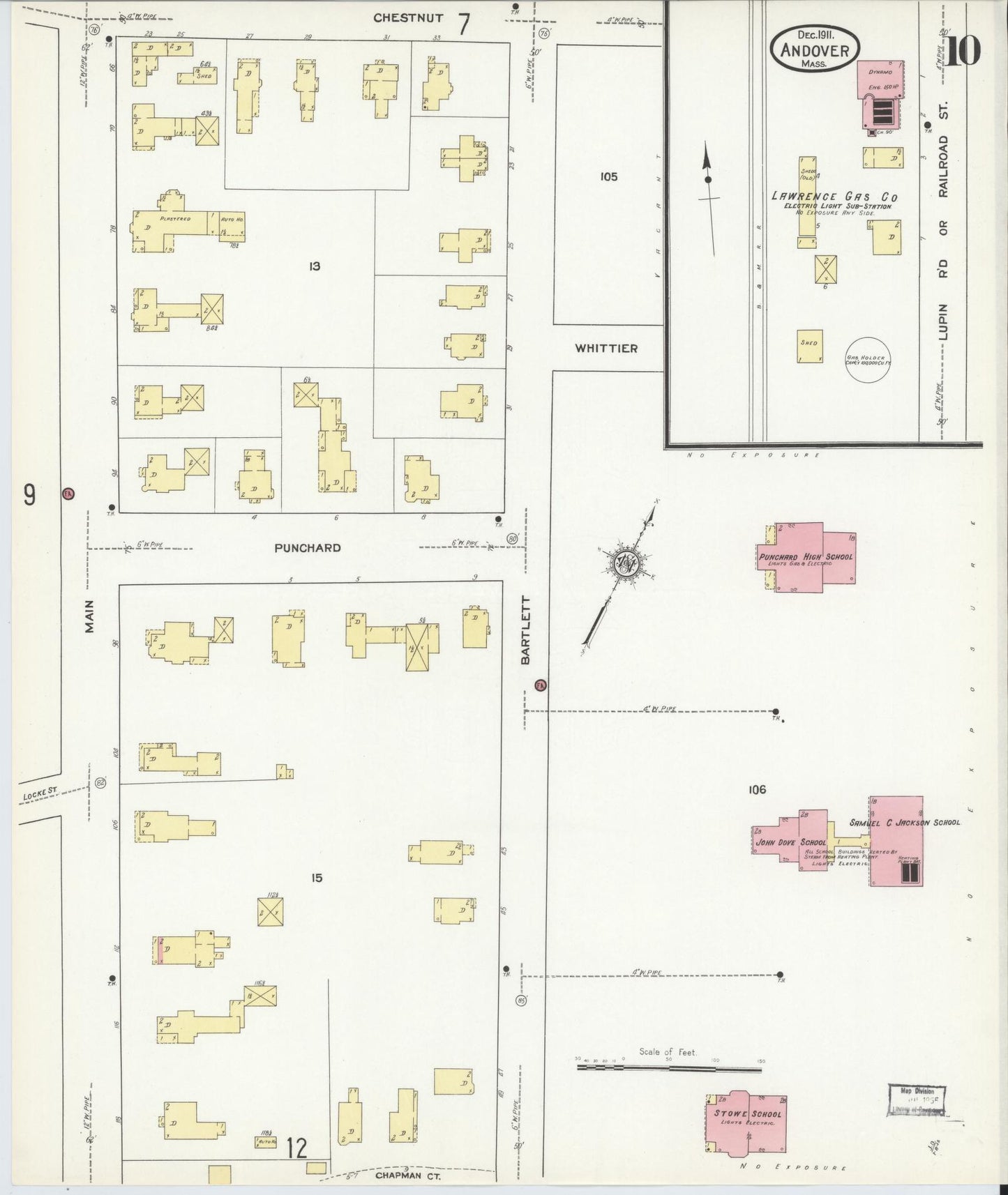 Sanborn Fire Insurance Map from Andover, Essex County, Massachusetts (1911), Sheet #0010 - Historic Sanborn Fire Insurance Map Print, vintage old map wall art, antique decor, genealogy gift, Massachusetts Massachusetts map