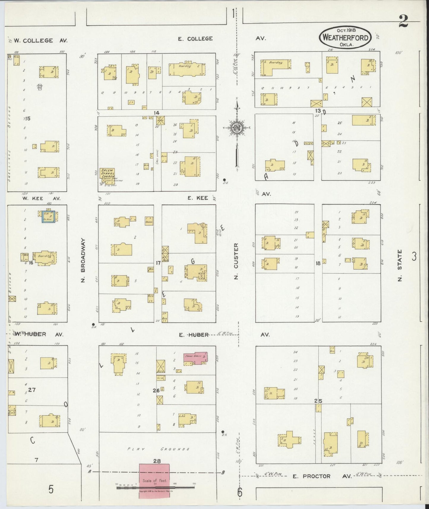 Sanborn Fire Insurance Map from Weatherford, Custer County, Oklahoma (1918), Sheet #0002 - Complete Map Set gallery image, historic Sanborn map, vintage wall art, Oklahoma Oklahoma