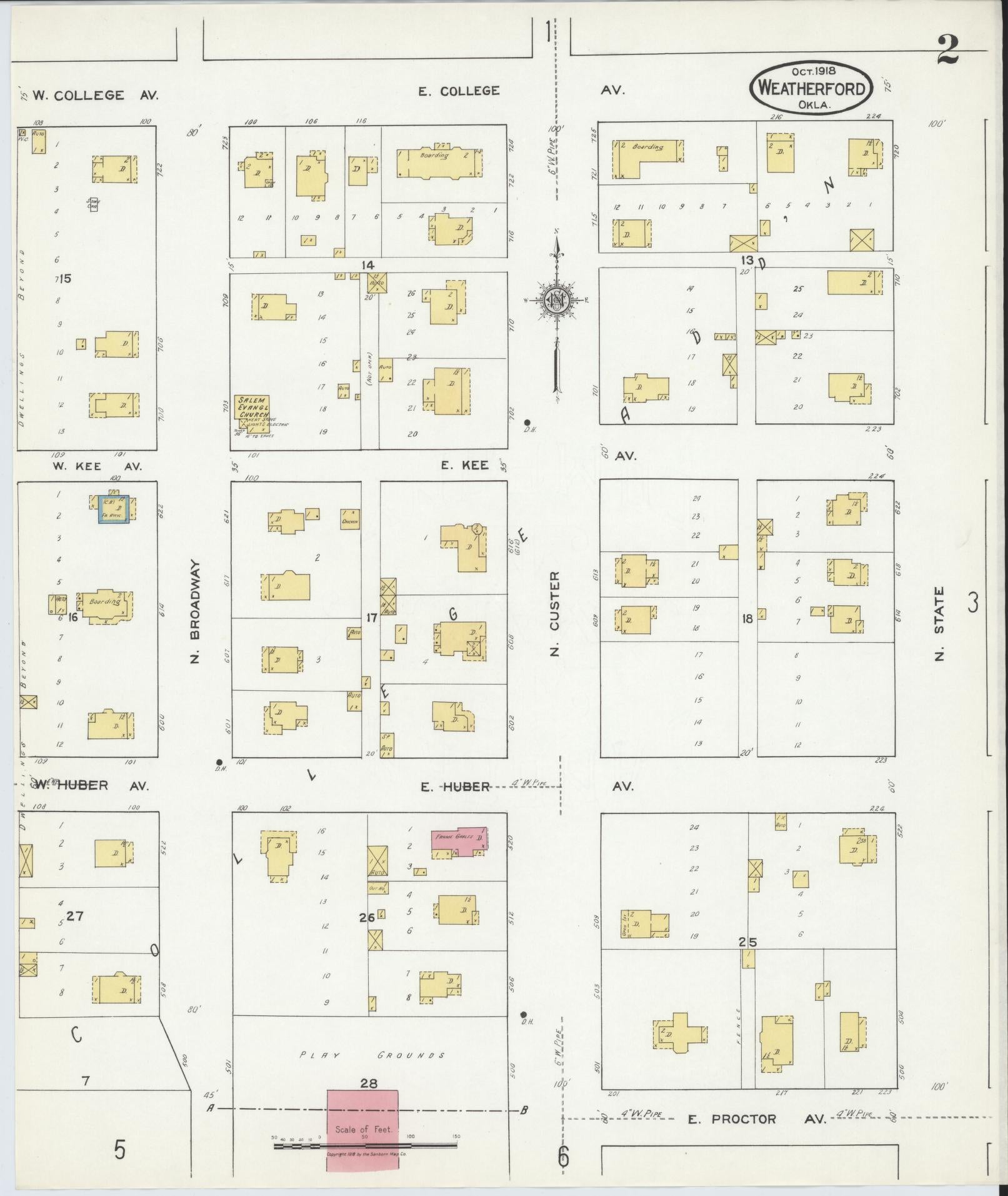 Sanborn Fire Insurance Map from Weatherford, Custer County, Oklahoma (1918), Sheet #0002 - Complete Map Set gallery image, historic Sanborn map, vintage wall art, Oklahoma Oklahoma